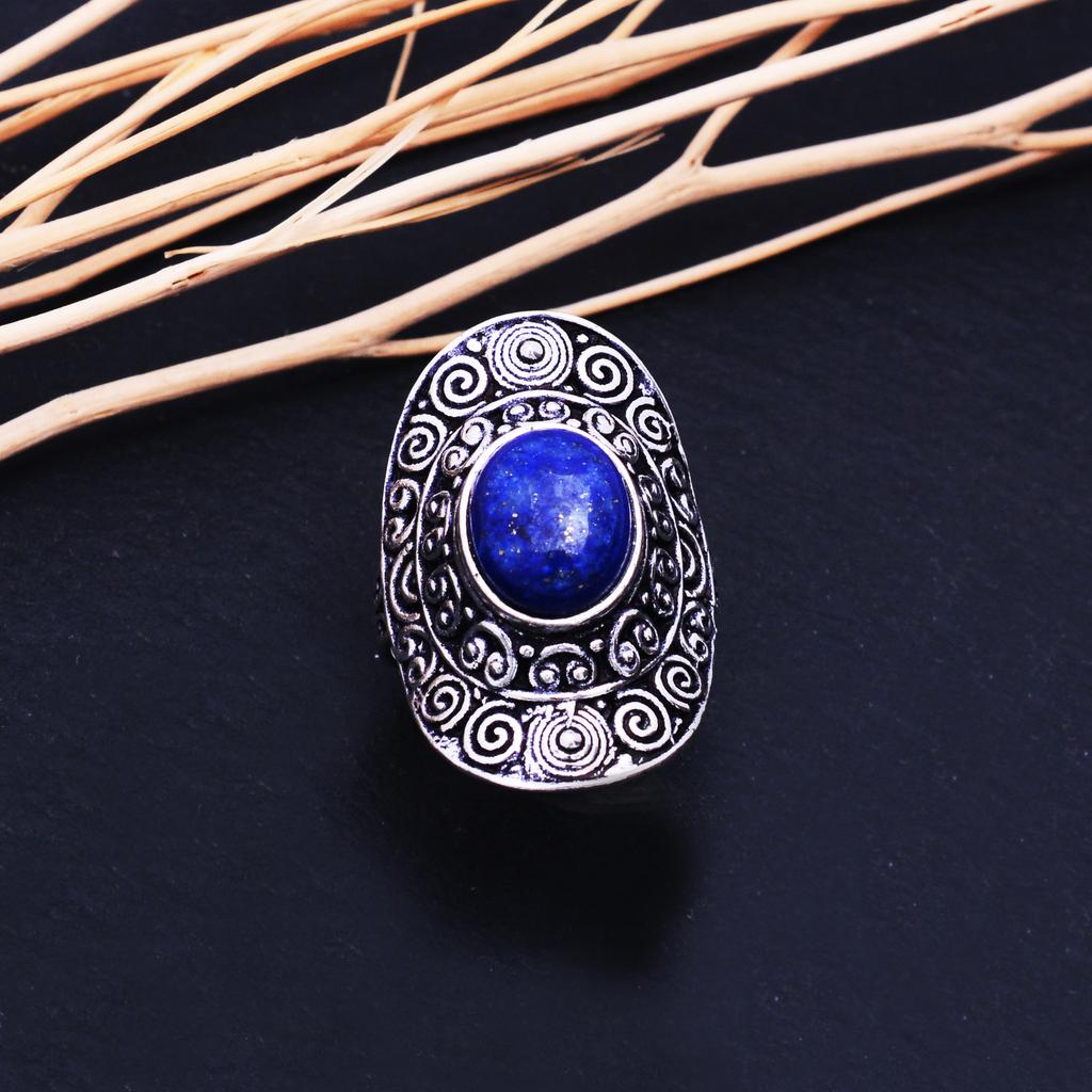 Lapis Lazuli Handmade 925 Sterling Silver Jewelry Ring Size 10 K7d77