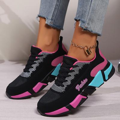 Женские спортивные туфли с цветными блоками, повседневные кроссовки со шнуровкой и низким верхом, полностью соответствующие дышащие кроссовки для ходьбы