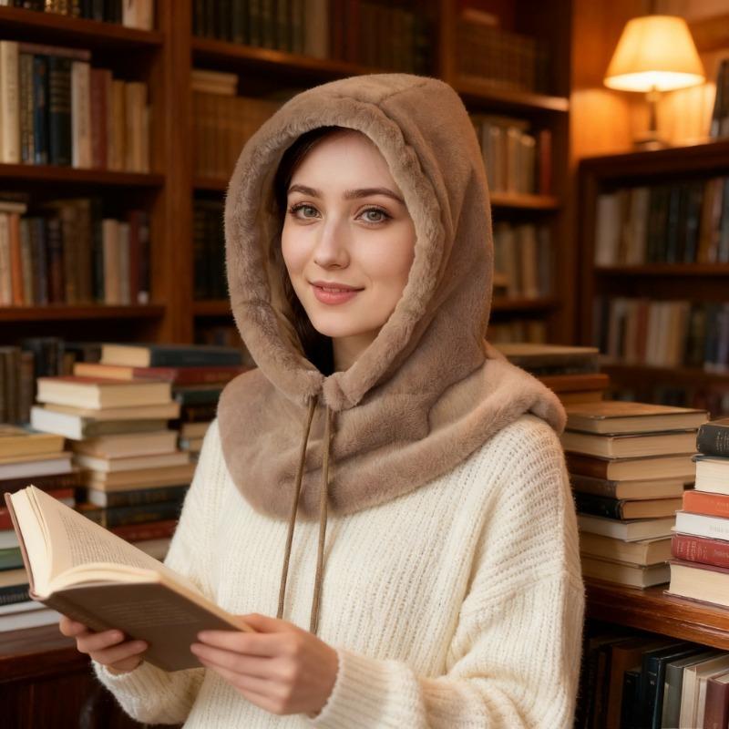 Модный осенне-зимний утолщенный для сохранения тепла цельный шарф-шапка женский с защитой ушей плюшевый пушистый платок шапка без полей