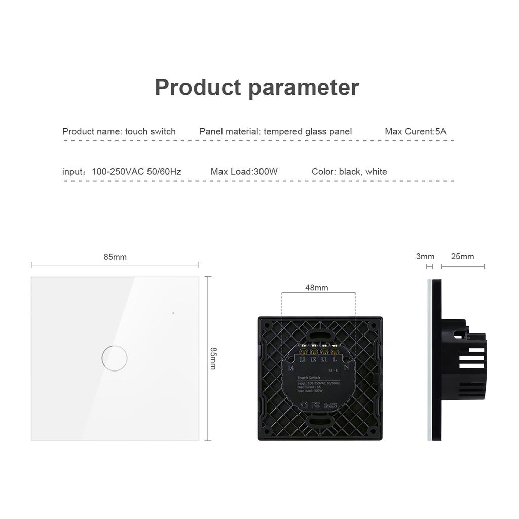 1 2 3 Gang Touch Switch Wall Switch Tempered Crystal Glass Panel Sensor Touch Screen Light Switch EU Standard AC100V-250V Waterproof