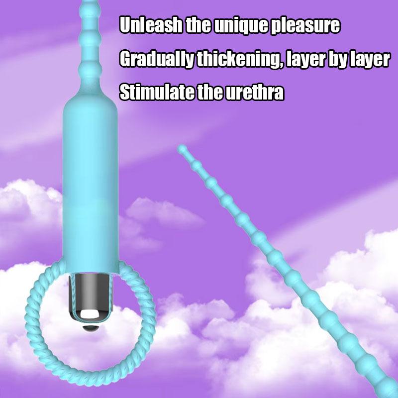 Silicone Vibrating Urethral Sound - Ribbed Penis Plug Male Masturbator, 10 Modes Urethra Stretcher Sex Toy for Men