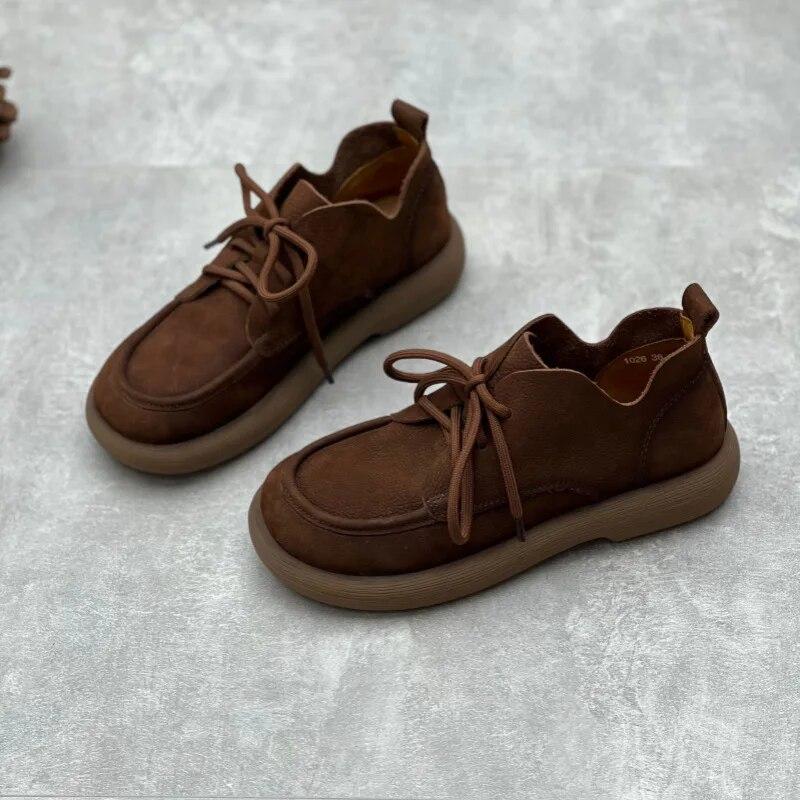 Johnature Ретро женская обувь с круглым носком на шнуровке из натуральной кожи на мягкой подошве, однотонные туфли-лодочки из воловьей кожи для отдыха