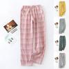 Женские клетчатые брюки из хлопка и льна с карманами и эластичным поясом, повседневные брюки, женские брюки