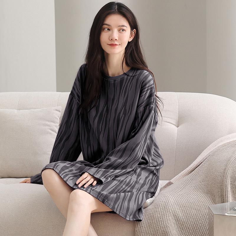 Женская пижама милого стиля с длинным рукавом, средней длины, из хлопка, для осени