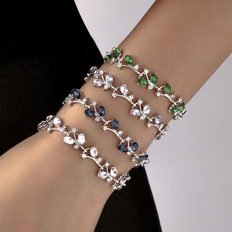Women Fresh Sweet Rhinestone Bracelet European American Twisted Branch Flower Handmade Diamond Inlaid Fashion Wrist Accessory