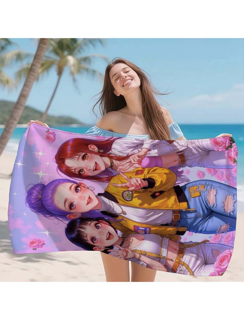 1 шт. K-pop Розово-фиолетовое пляжное полотенце Модный дизайн для девушек Супервпитывающее Подходит для летних пляжей, йоги, спортзала, дома
