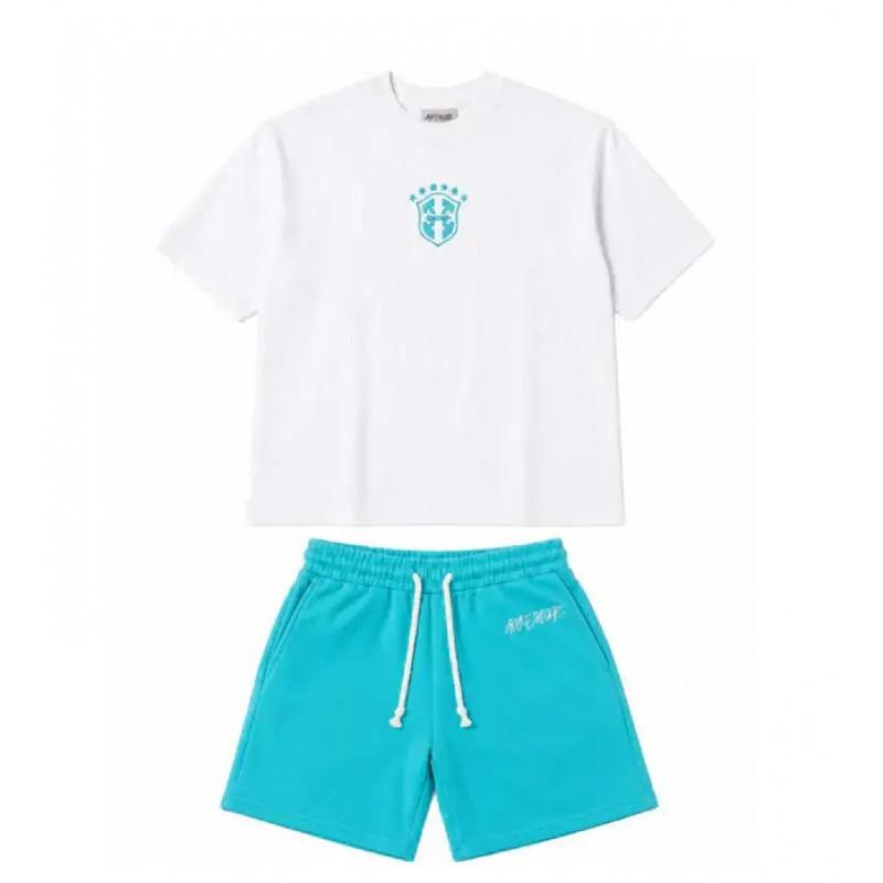 Pink Embroidered T-Shirt Shorts Set Loose Fit Casual Outfit Young Adults