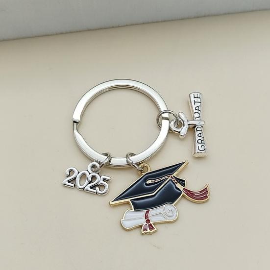 Брелок для ключей в виде выпускной шапки, прочный металлический, класс 2025 года, выпускной бакалавр, шляпа, брелок, держатель, сумка, рюкзак, подвесное украшение