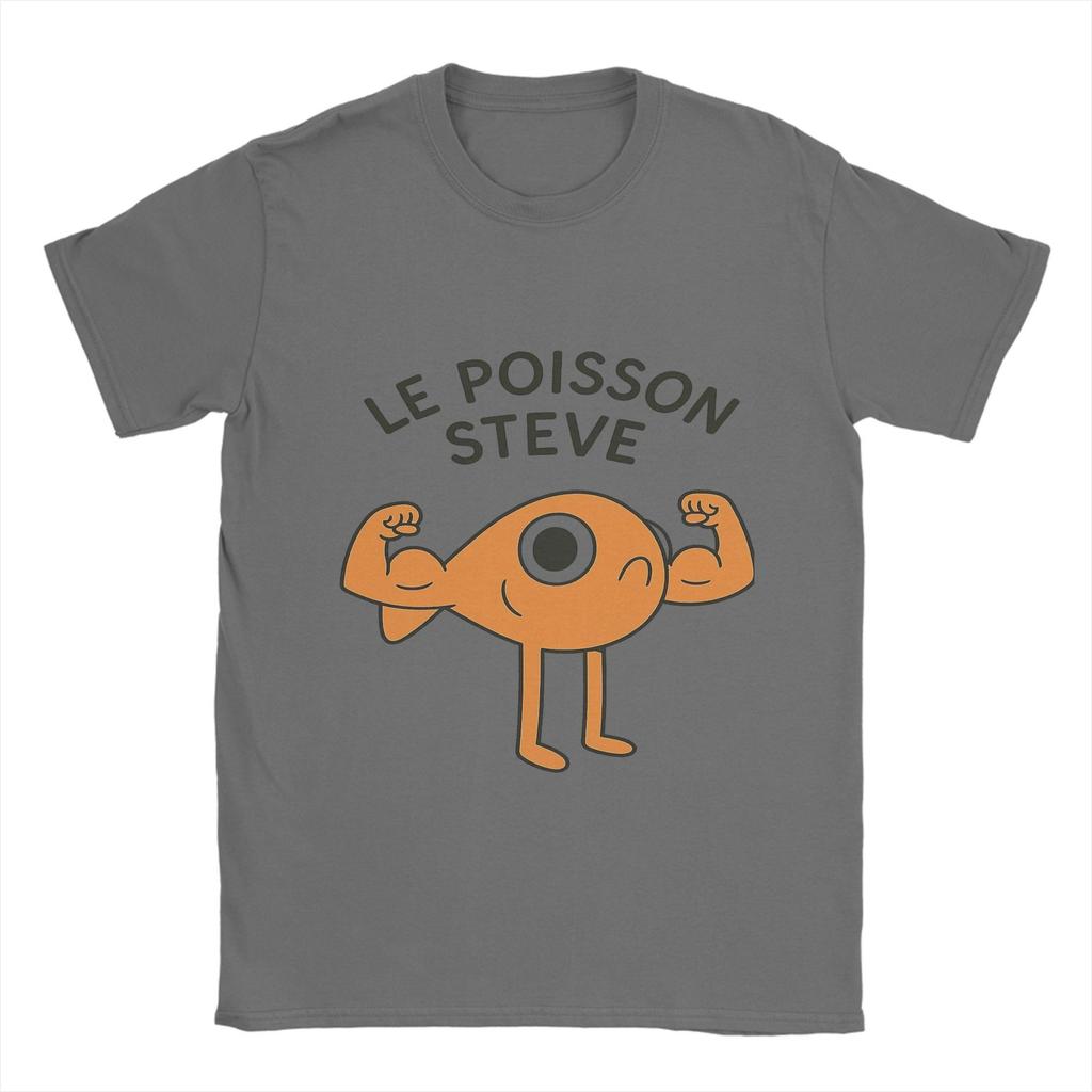 Le Poisson Steve Fish Футболка Пляжная Милая Смешная Футболки из Чистого Хлопка для Мужчин Модная Футболка с Принтом Рукав Повседневный Топ Футболки