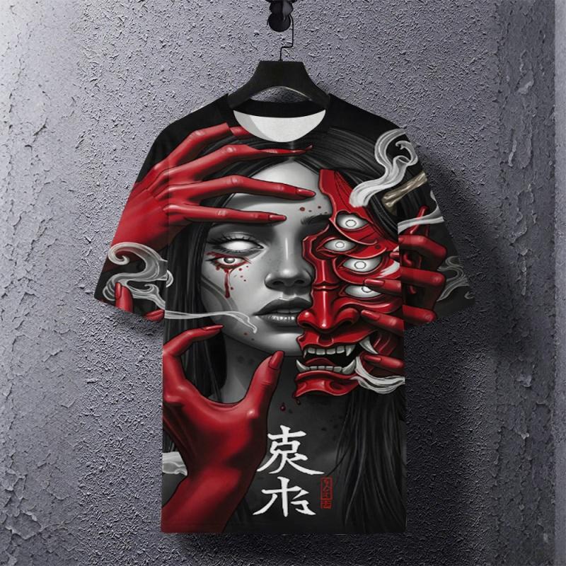 Terrifying Monster Girl Pattern Kids T-shirt Summer Outdoor Street Loose Tees Tops Short Sleeved Casual Boy's and Girl's Clothing