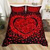 Valentine's Day Duvet Cover Queen Full Red Rose Romantic Flower Duvet Cover Heart Shaped Print Floral Black Soft Comforter Cover