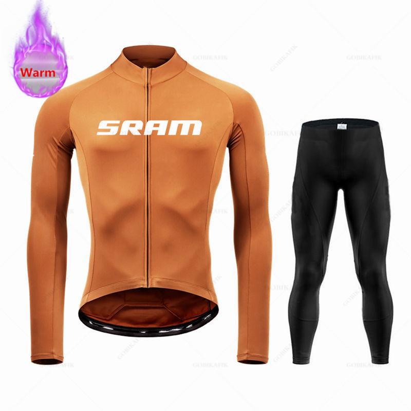 Sram Team Одежда для велоспорта Теплая 2026 Зима Термофлис Велосипедная одежда Мужской Костюм-Джерси На открытом воздухе Катание на велосипеде MTB Велосипедные штаны на лямках Комплект