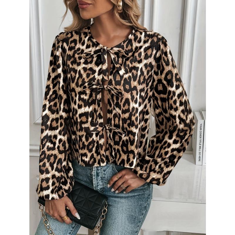 Women S Long Sleeve Leopard Print Casual Blouse For Vacation