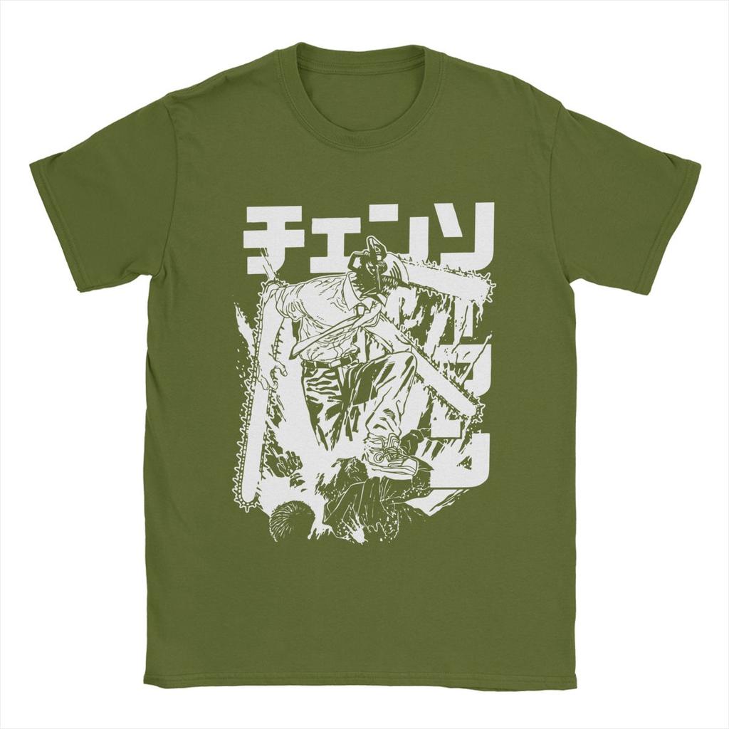 Футболки Anime Warrior Denji, мужская хлопковая винтажная футболка с круглым вырезом и коротким рукавом, одежда 6XL