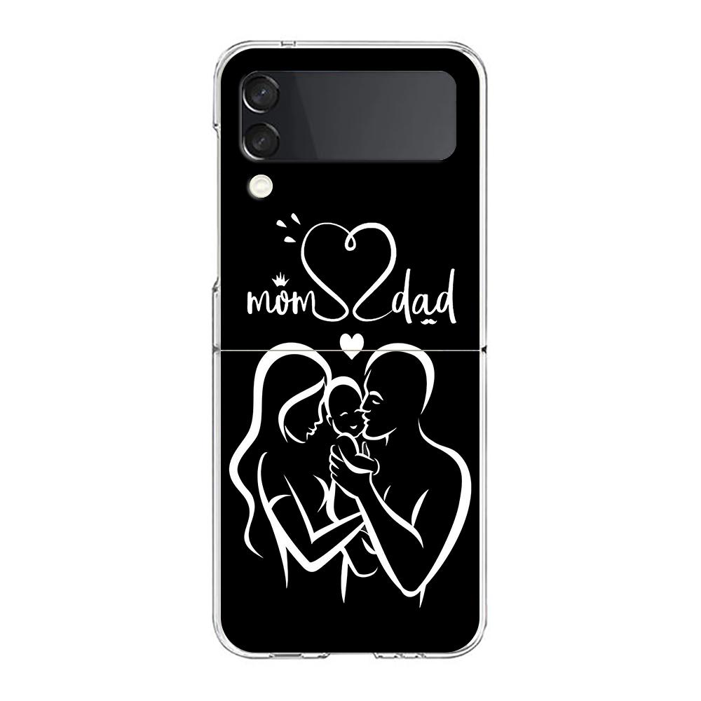 Cute Couple Letters art Phone Case For Samsung Galaxy Z Flip 3 4 5 Hard Folding Clear PC Bumper For Samsung Z Flip 6 Back Cover