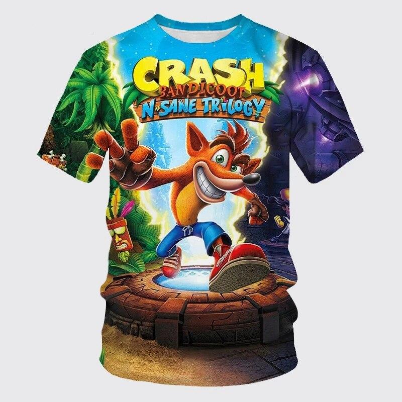 Детская летняя модная повседневная игровая футболка Crash Bandicoot с 3D принтом, топ с рисунком, детская футболка с круглым вырезом и короткими рукавами