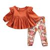 Newborn Kid Baby Girl Flower Print Clothes Top T Shirt Pants Tracksuit Outfit US Long Sleeve Cotton Linen Autumn Winter Solid