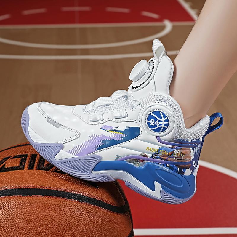 31-40 Детские Большие Размеры Противоскользящие Износостойкие Модные Высокие Баскетбольные Кроссовки Спортивный Тренд Детская Обувь