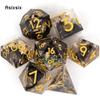 7 Pcs Black Golden Number Sharp Edge Resin Dice Polyhedral Dice Suitable for Role-Playing RPG Board Game