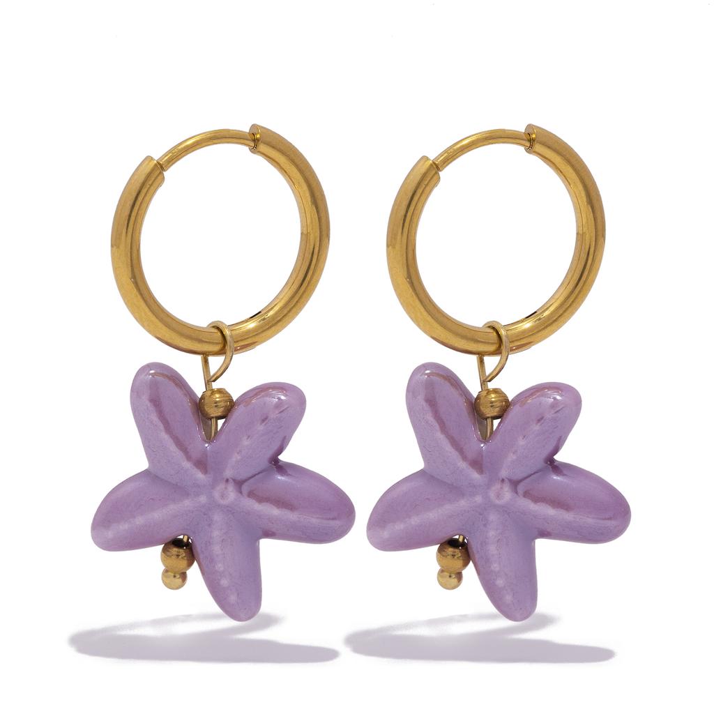 Ceramic Dopamine Starfish Earrings for Women Colorful Vibrant Pendant Youthful Hypoallergenic Stainless Steel  Zircon Gift