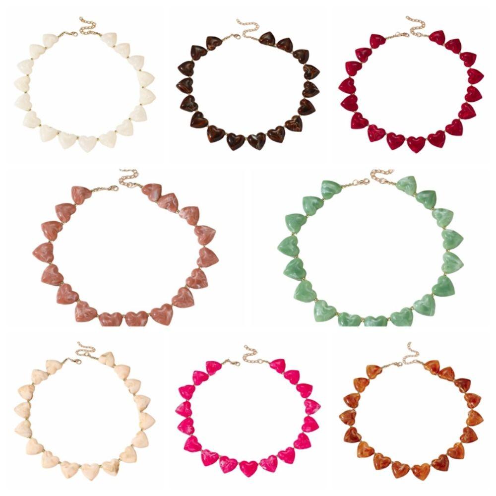 Love Heart Women Clavicle Chain Choker Sweater Chain Retro Acrylic Necklace Vacation
