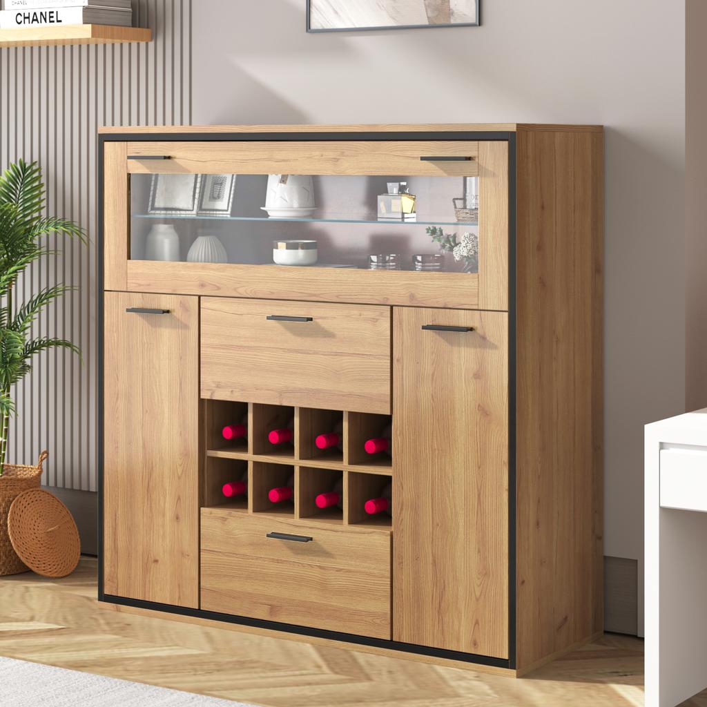 Sideboard, elegant wine cabinet with double doors, glass shelf and wine holder - perfect storage in a stylish sideboard