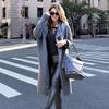 Yousheng Женский вязаный кардиган с капюшоном, длинный рукав, однотонный повседневный топ, свободный крой, однобортный свитер, пальто
