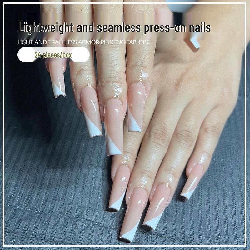 French White Edge Long Nail Tips - Removable False Nails