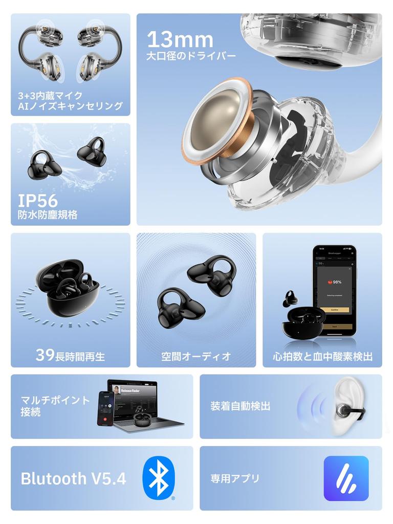 Edifier LolliClip Наушники с открытым ухом Беспроводные наушники Bluetooth с шумоподавлением Высокое разрешение Не блокирует уши Спящий телефон с микрофоном