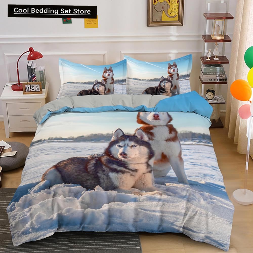Husky Dog Bedding Set King Queen Size Funny Pet Puppy Duvet Cover for Kids Boys Girls Cute Animal 2/3pcs Polyester Quilt Cover