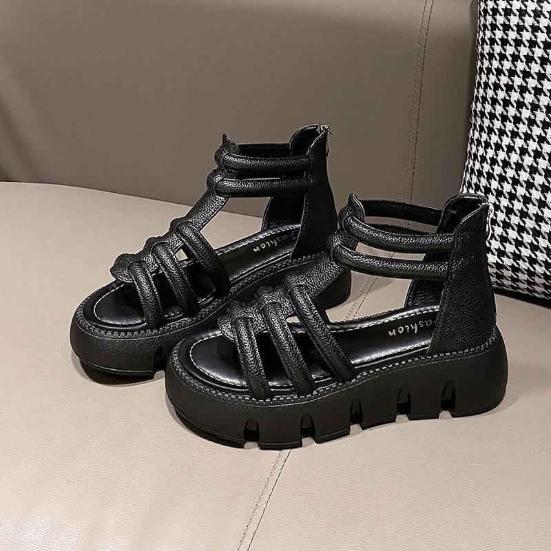 Модные женские сандалии, летние ботильоны на толстой подошве, классические туфли с круглым носком и пряжкой, римские сандалии