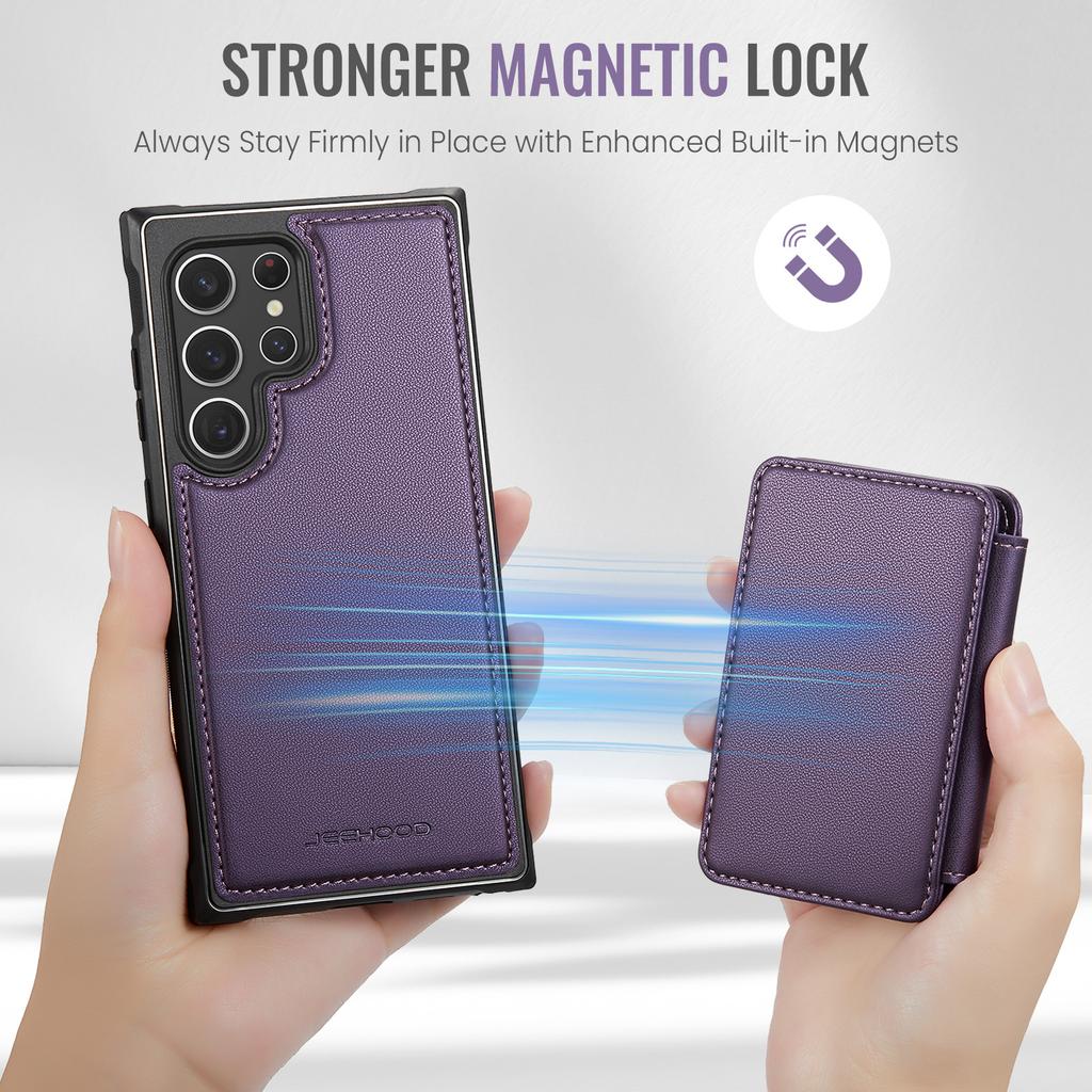 For Samsung Galaxy S22 Ultra 5G Case JEEHOOD J05 Leather Mobile Cover with Detachable Magnetic Card Bag