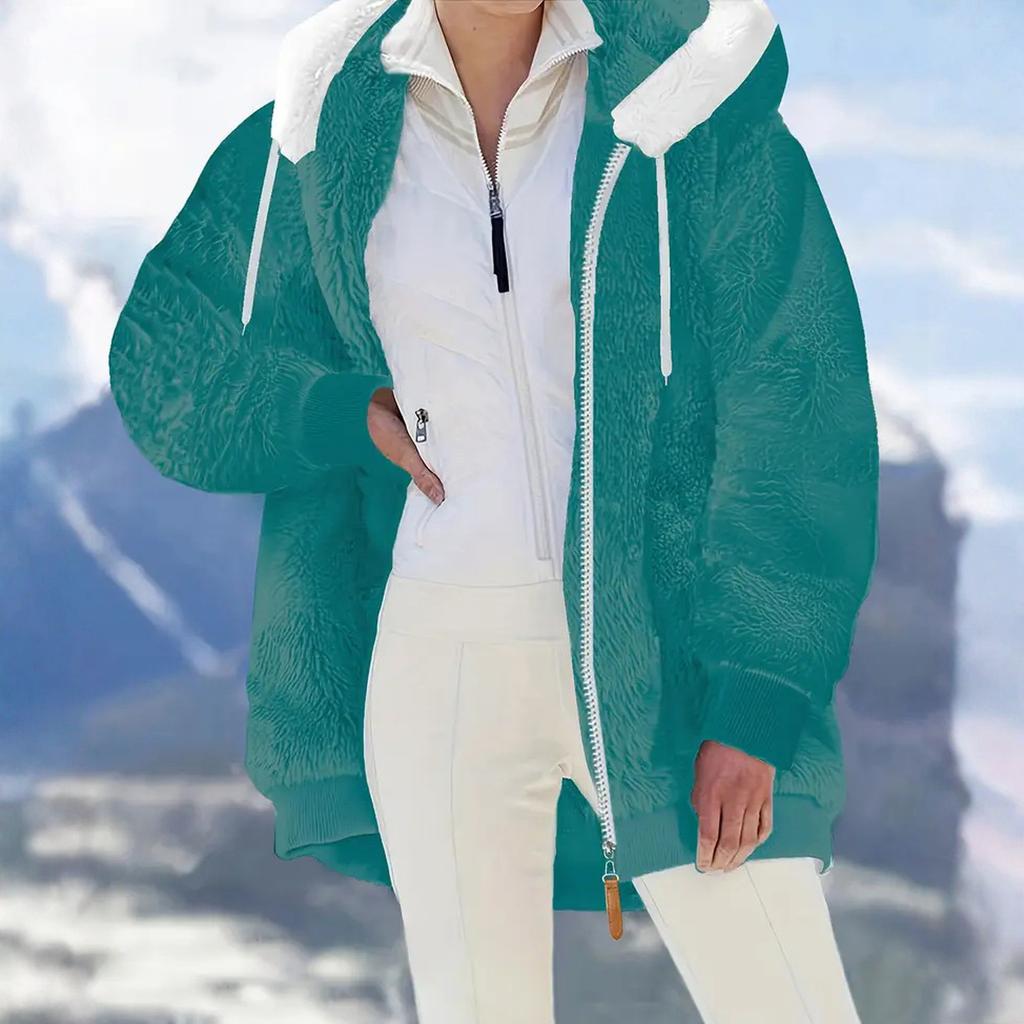 Женская модная плюшевая куртка с капюшоном, длинными рукавами, свободного кроя, теплая, с карманами на молнии