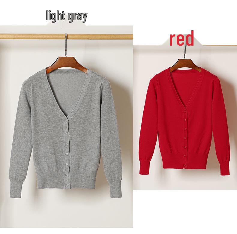 Корейский вязаный кардиган с V-образным вырезом: Женский топ с длинным рукавом, универсальный для весны и осени.