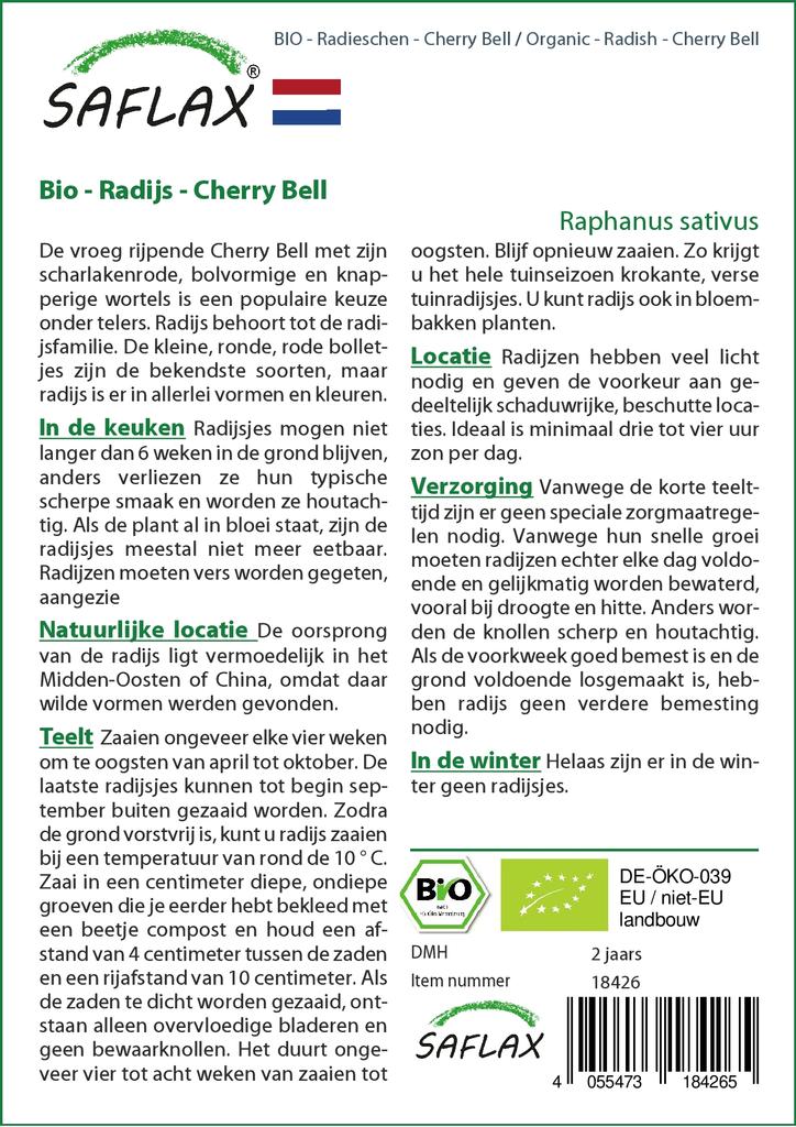 SAFLAX Garden in the Bag - Органический - Редис - Cherry Bell - 100 семян - С субстратом в подходящем стоячем пакете - Raphanus sativus