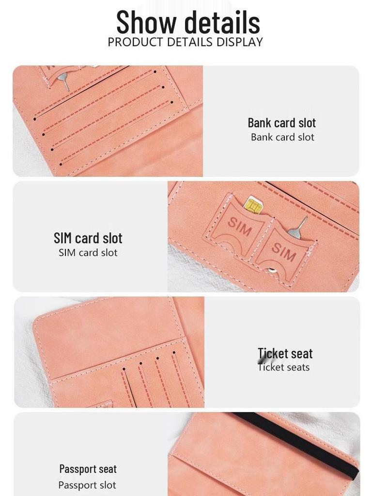 PU Leather RFID Passport Wallet Set with Strap, Card Holders, Ticket Sleeve, and SIM Slot