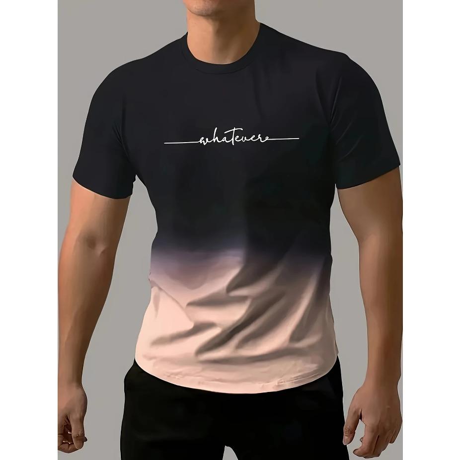 Летняя мужская повседневная эластичная спортивная футболка с градиентной расцветкой, футболка с круглым вырезом для моды