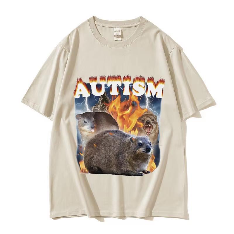 Funny Autism Hyrax Meme T Shirt Men Fashion O-Neck High Quality Fashion T-shirts Unisex Retro Oversized Cotton T-shirt