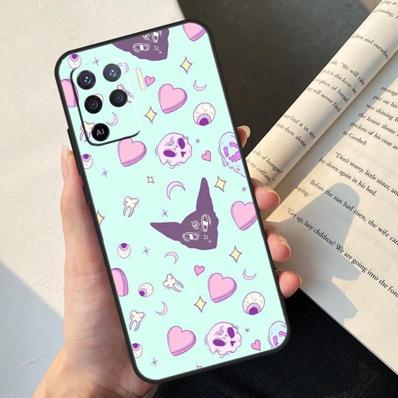 Девчачий Пастельный Гот-Кейс для Ведьмы для Oppo A74 A57 A17 A77 A18 A38 A58 A78 A98 A54 A94 A80 A60 A40 A96 A76 A16 A15 A5 Pro
