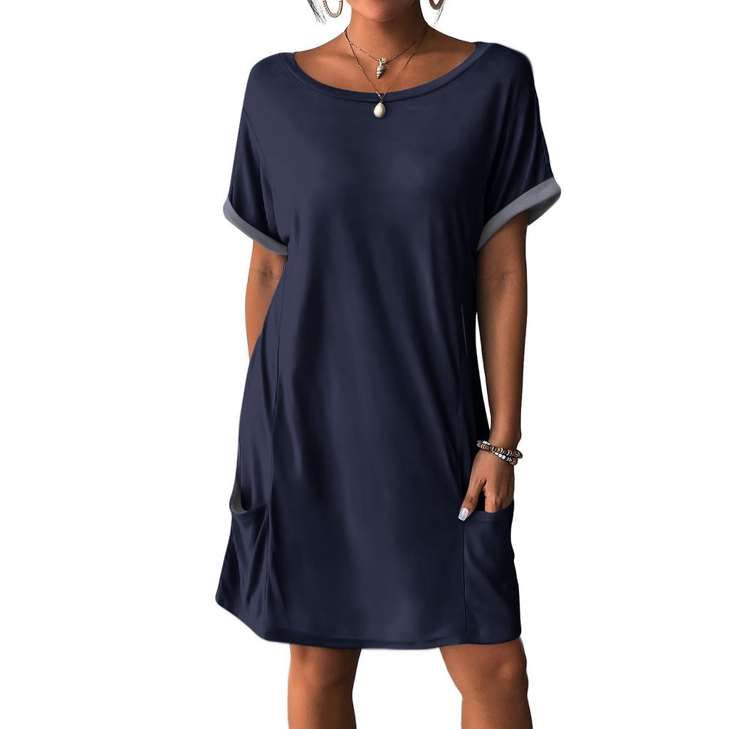 Женские платья Футболки Платья с карманами Однотонные повседневные пляжные платья