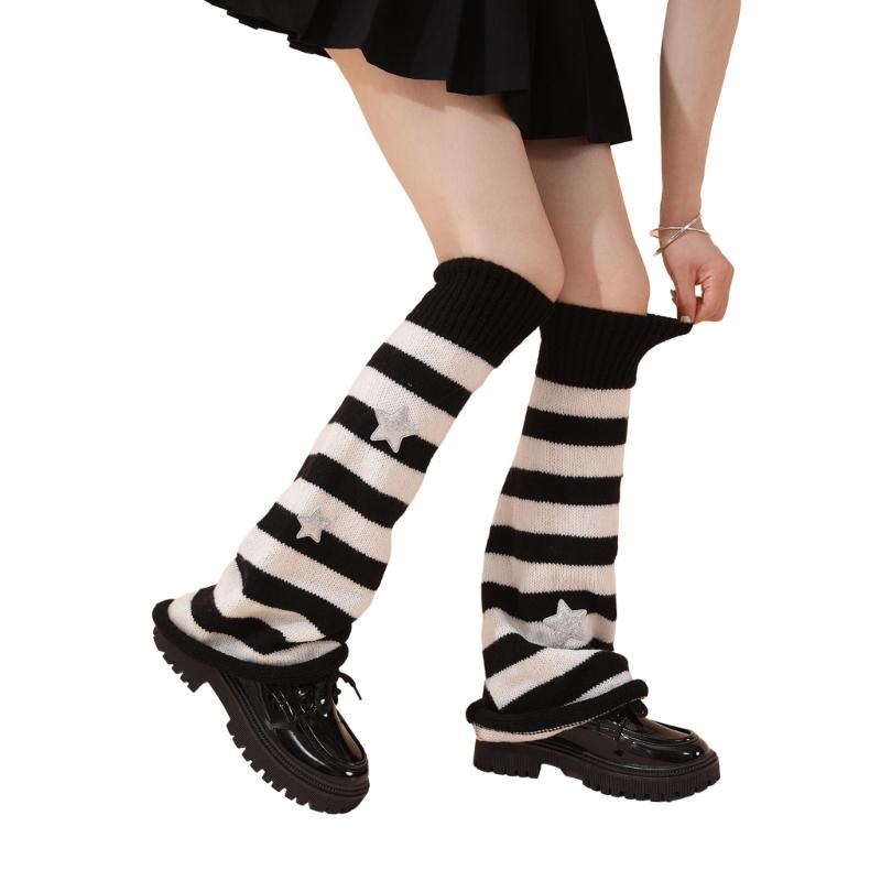 Гетры для женщин и девочек, японский стиль, гетры в стиле Лолиты, вязаные длинные носки со звездами, готические чулки в стиле Харадзюку
