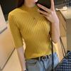 Fashion New Slim Fit Knitted Short Sleeve Sweater Shirts Women Summer Tops Round Neck Casual Base Blouses Women Sweet Thin Solid Ladies Shirt 26303