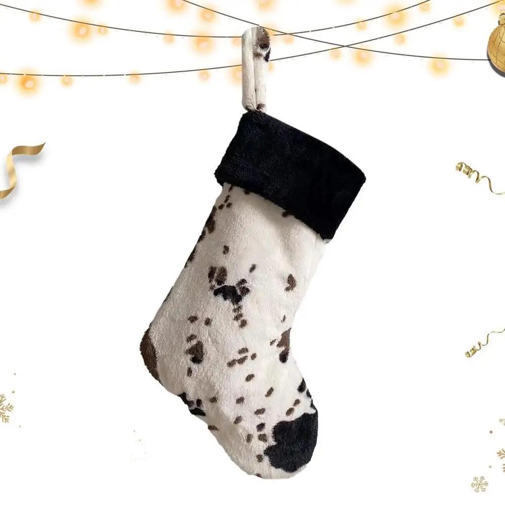 Cow Print Christmas Stockings 20 Inch Christmas Gift Bag Christmas Socks Pendant New Year