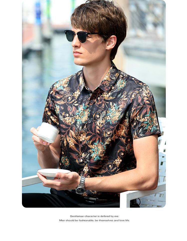 Lodz trendy contrasting printed shirt men's summer casual retro Hong Kong style top fashionable versatile skin friendly breathable shirt