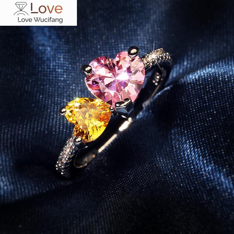 S925 Silver High Quality Pink Peach Heart Simulation Diamond Claw Set Zircon Female Novel Ring Drop Diamond Separation
