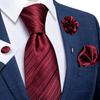 Mens Striped Tie for Business Red Necktie with Boutonniere Formal Tie Hanky Cufflinks Set for Party Accesories