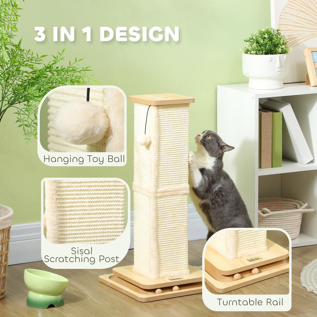 3 In 1 Cat Scratching Post 67cm Cat Scratcher W Track Ball Toy Oak Tone