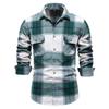 European and American Style Men's Spring Autumn Business Shirt Fashion Plaid Long Sleeve Top with Pockets