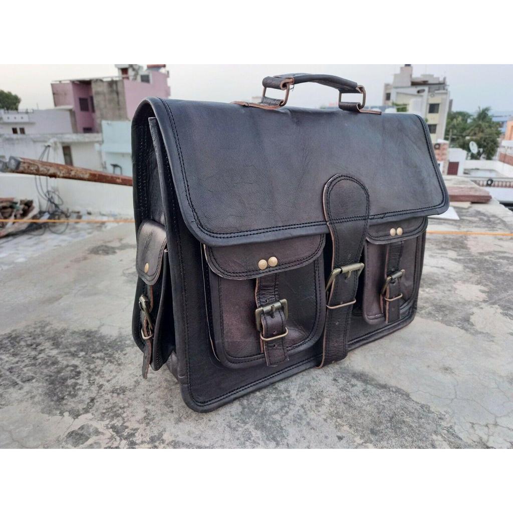 Мужская черная винтажная кожаная сумка-портфель для ноутбука, дорожная сумка-мессенджер, деловая сумка