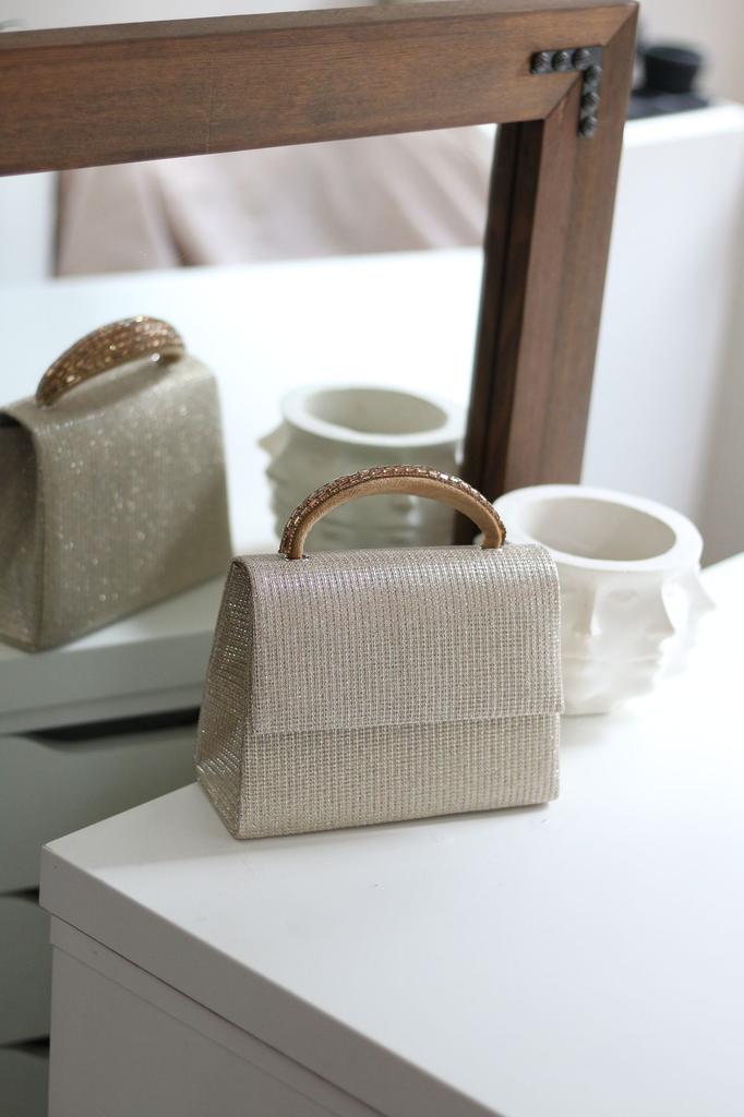 Women's Stylish and Useful Evening Dress Bag Women's Silvery Gold Stone Detailed Evening Dress Shoulder Bag